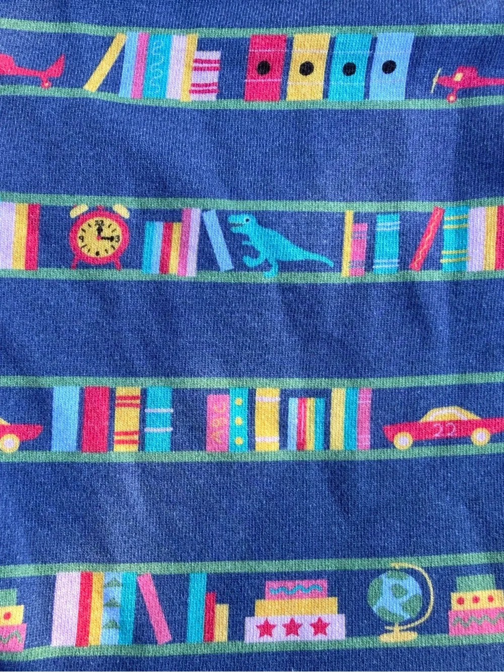 Piccolina Long Sleeve Dress Girls 2T Blue Bookshelf Print Cotton Colorful Fun
